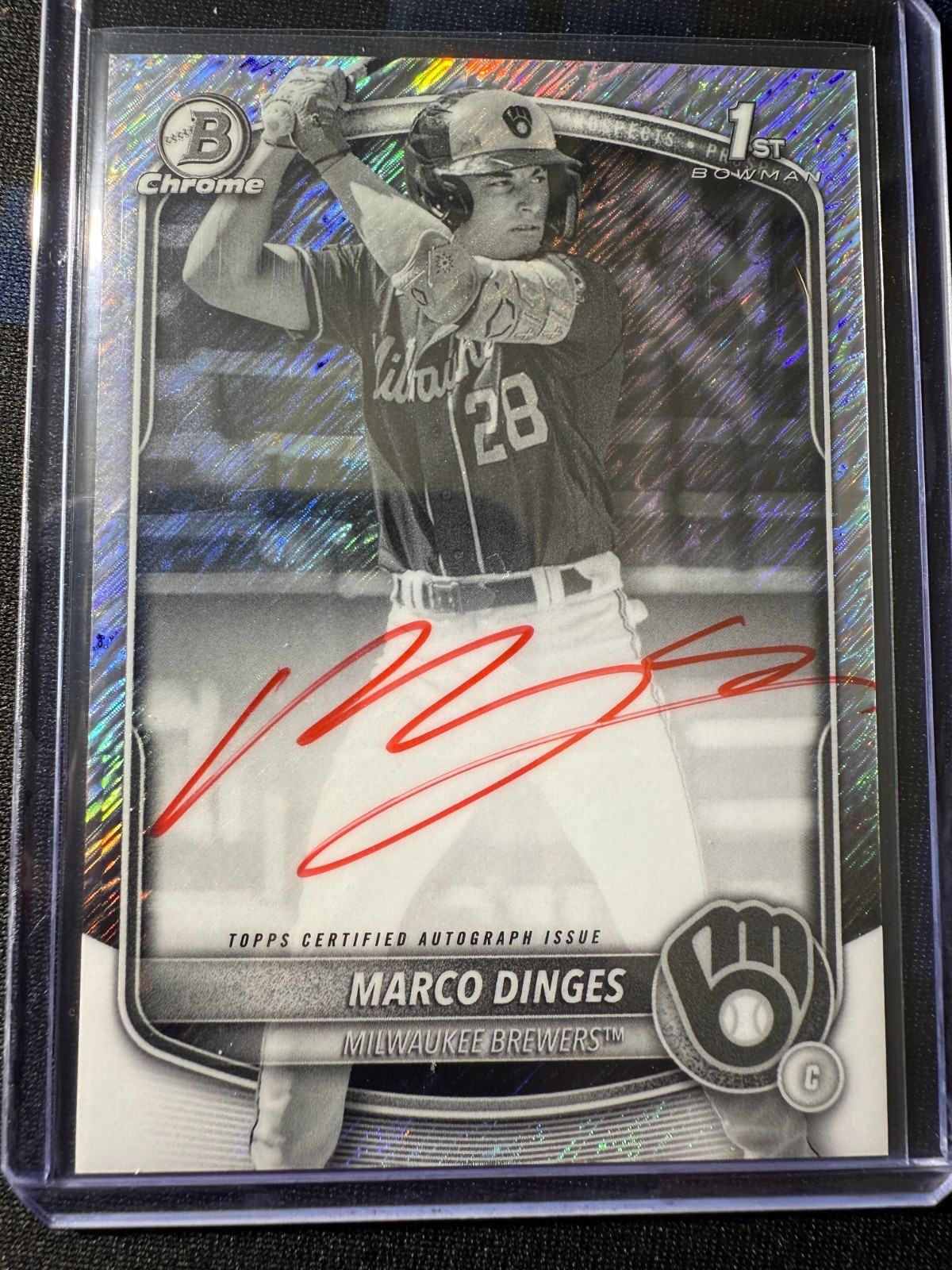 2025 Bowman Chrome Auto RED INK Black White Shimmer Marco Dinges #CPA-MD