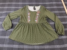 Matilda Jane Tunic Top Blouse Pin Dot Long Sleeve Green Stretch Women's XL NWT