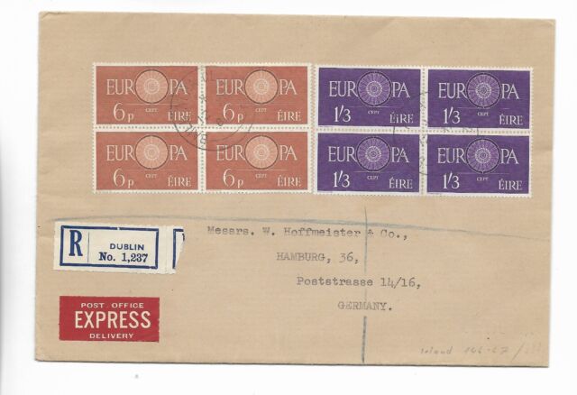 EU / Irland / Mi.-Nr. 146 - 47 (4) auf Eil-E.-Auslands-Brief nach Deutschland