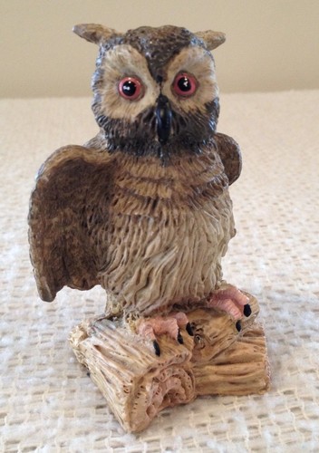 Clay-like Owl Figurine Sad Looking Sitting on Log 4 Inch - Picture 1 of 6