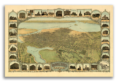 1899 Oakland California Vintage Old Panoramic City Map - 16x24
