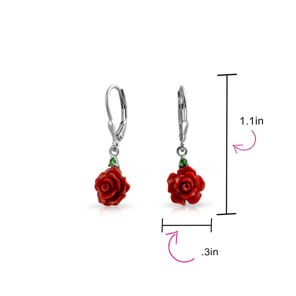 Romántico Pendientes Araña Colgante Rosa 3D Floral con Circonita Verde Plata de Ley Foto 4 de 4