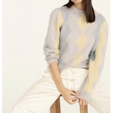 J. CREW Diamond Checked Argyle Cropped Crewneck Sweater Blue Cream 3T42 