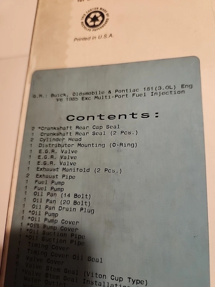 VICTOR REINZ FULL SET GASKETS FOR BUICK OLDS PONTIAC 1985 V6 181ci 3.0L  EX MPFI - Image 4 of 4