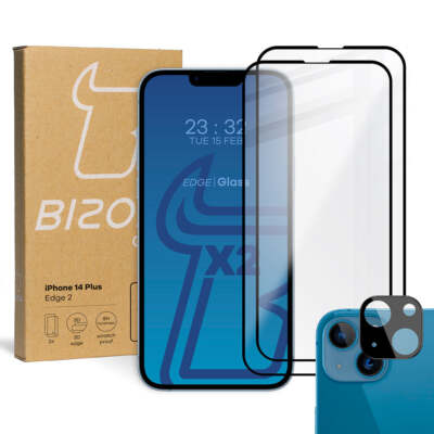 2x Gehärtetes Glas + Kameraglas für iPhone 14 Plus Bizon Displayschutzglas Glas