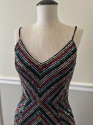 saylor rainbow sequin dress SAYLOR Indiana Rainbow Sequin Cocktail Midi Dress in Multi Size Medium NWOT