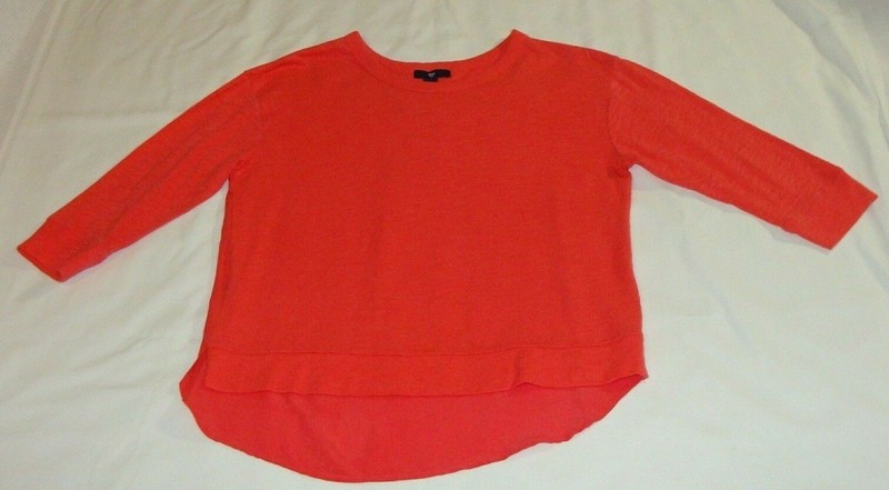 GAP Coral Orange 3/4 Sleeve MIX Knit Hi-Low Knit Top TEE Sz X-SMALL (XS)