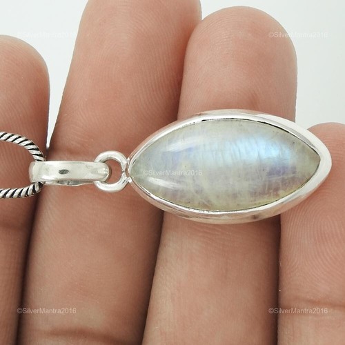 Crown Chakra Natural Rainbow Moonstone 925 Silver Bezel Pendant Jewellery - Picture 5 of 7