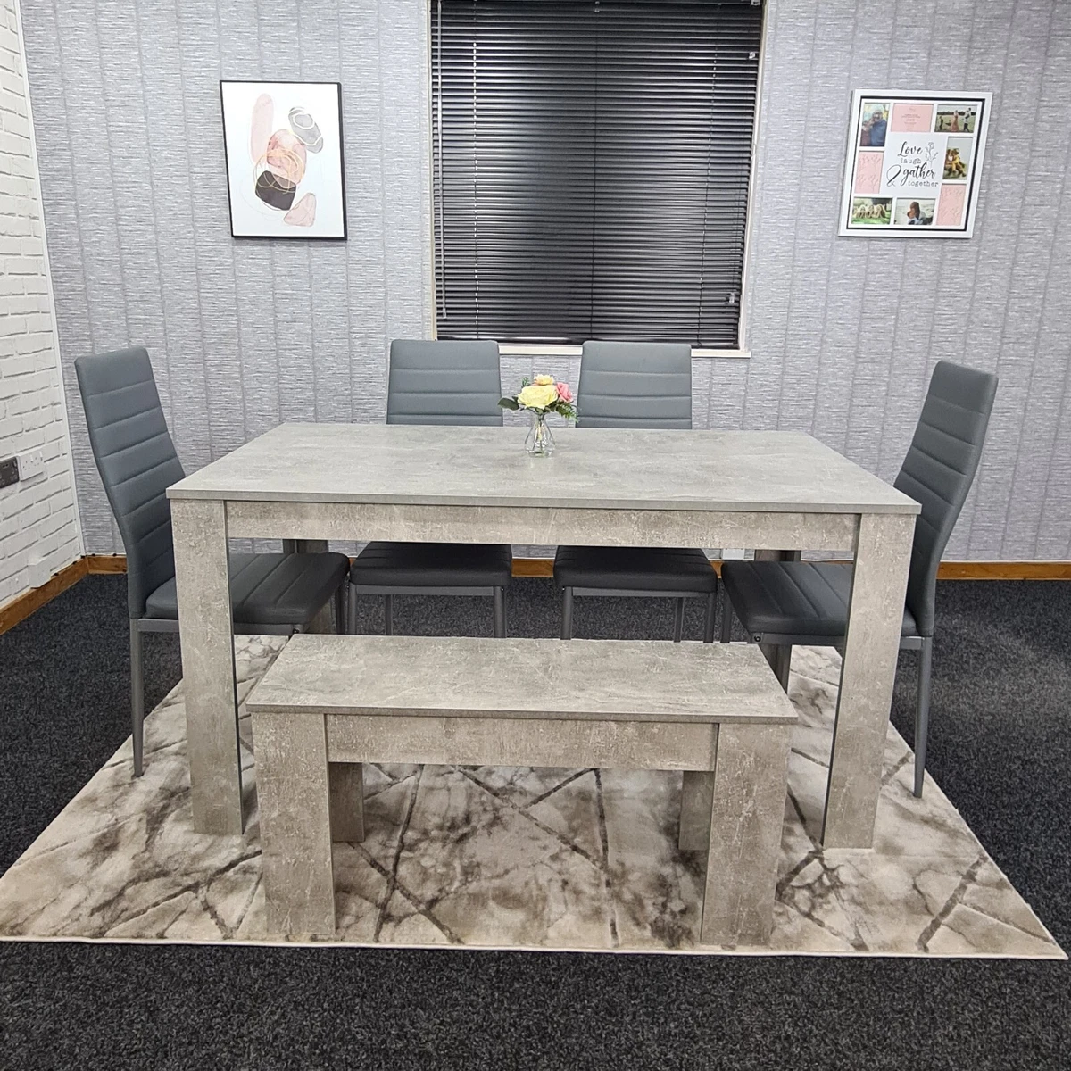 Dining table set with on sale chairs and bench