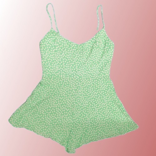 Women's Zara Daisy Romper Playsuit Medium Green Strappy Floral Flare Shorts Cute - Picture 3 of 8