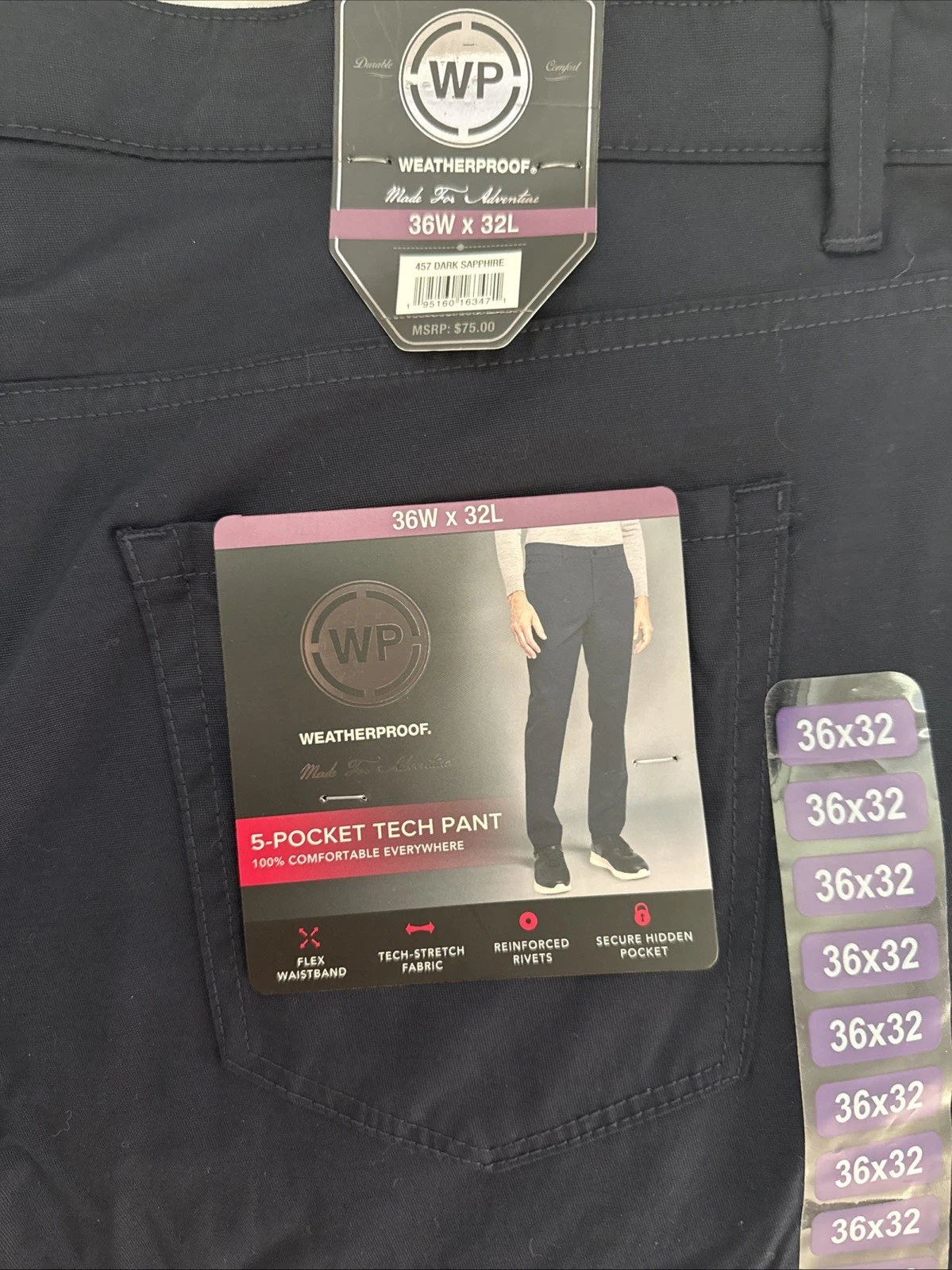 Weatherproof Men's Sapphire Blue Casual Outdoor Travel Pants Size 36x 32
