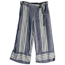 Lauren Ralph Lauren Sz 4 Cropped Wide Leg 100 Linen Pants Belted Striped Preppy