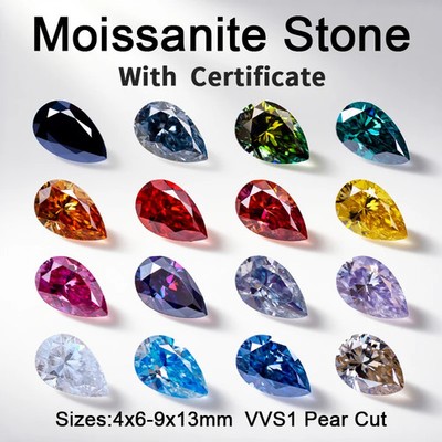 5CT Pear Shape Moissanite Stone Gemstones Beads VVS1 Multiple Colors for Jewelry