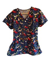 Serene Uniforms Santa Print Women  s L Scrub Top. C40