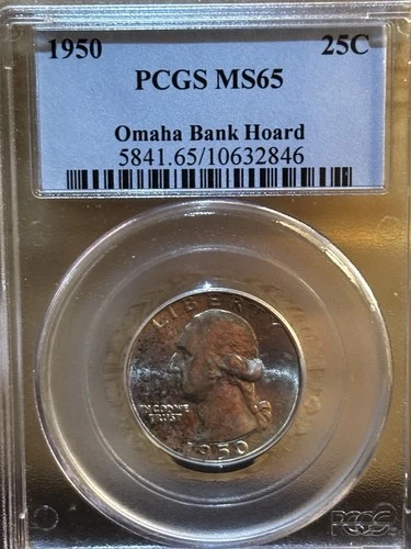 Silver Quarter. 1950 PCGS MS65. Washington 25c. Omaha Bank Hoard.
