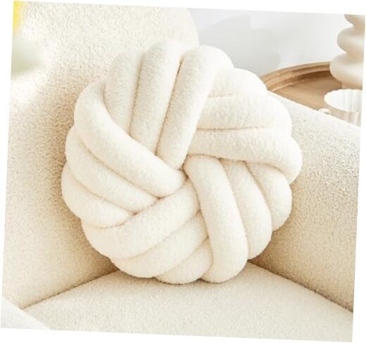 Almohada de nudo redonda de 13.7'' Almohada de bola de nudo suave Blanco crema