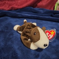 TY Beanie Baby - BRUNO -  The Bull Terrier Dog - With Tags In Protector 