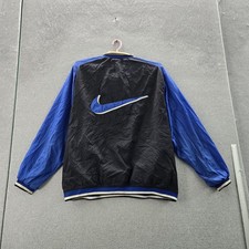 VINTAGE Nike Men Jacket XXL Black Colorblock Big Center Swoosh 90s Pullover READ