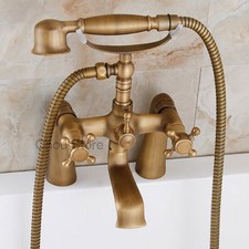 Antique Brass Bathtub Faucet with Handheld Shower Head Deck Mount Tub Shower Tap