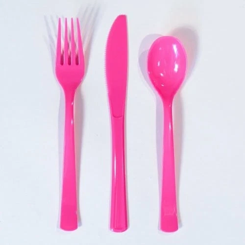 UNIQUE PARTY Hot Pink Plastic Reusable Assorted Cutlery Set - Pack of 18