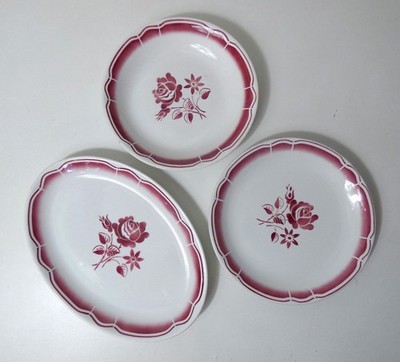 3 alte FB Digoin Oma Teller hohl oval und Torten- oder Tortenteller Vintage