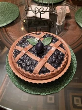 Vintage Plum/Blueberry Pie Design Lidded Ceramic Pie Plate Made in Portugal