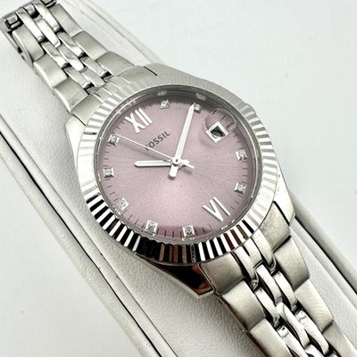 Fossil ES4905 Watch Womens 32mm Pink Dial Date Stainless Steel 6.8'' Bracelet