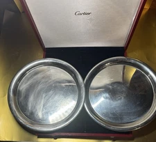 Set Of 2 Vintage Cartier Pewter Silver Plate Plate Round Platter / Tray