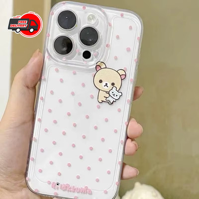 Easy Bear Cartoon Phone Case Pink Polka Dots iPhone 16 15 14 13 12 11 Pro XS XR