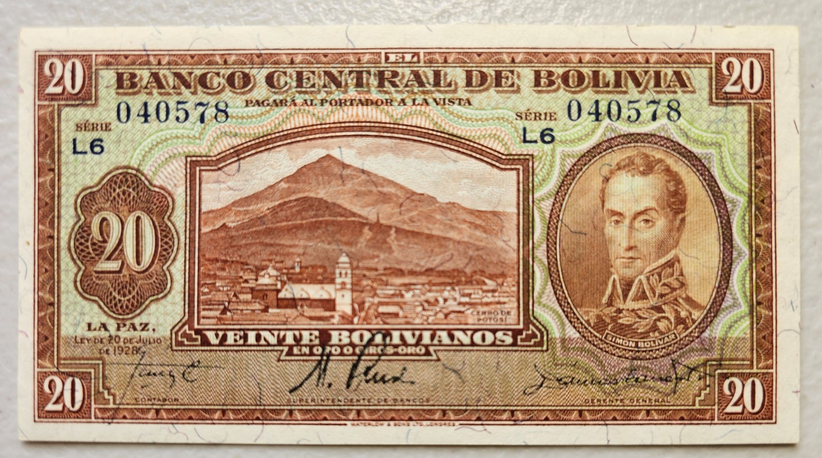 Bolivia 20 Bolivianos 1928 Unc