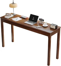 Solid Wood Desk with Drawers - 55 X 16 Inch Vintage Narrow Desks, Mid Century Mo