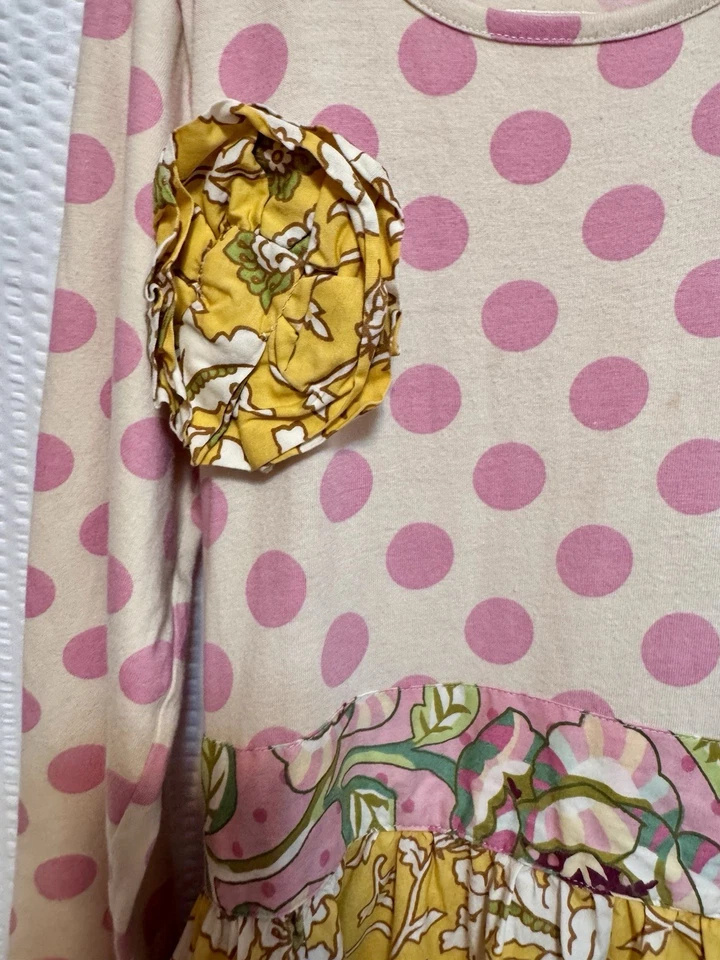 Vestido Floral Pastel Mostaza Niña, Lunares Rosa, Volantes Talla 12, Ver Fotos Foto 2 de 4