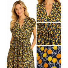 Mata Traders Dress 1X Orange Lemons Fruit V-Neck Midi A-Line Boho Artisan Mod