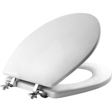 Mayfair 44CP-000 White Round Molded Wood Toilet Seat with Chrome Hinge