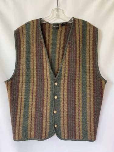 Vintage STRUCTURE 100% Wool Cardigan Sweater Vest Men's XL Multi Striped