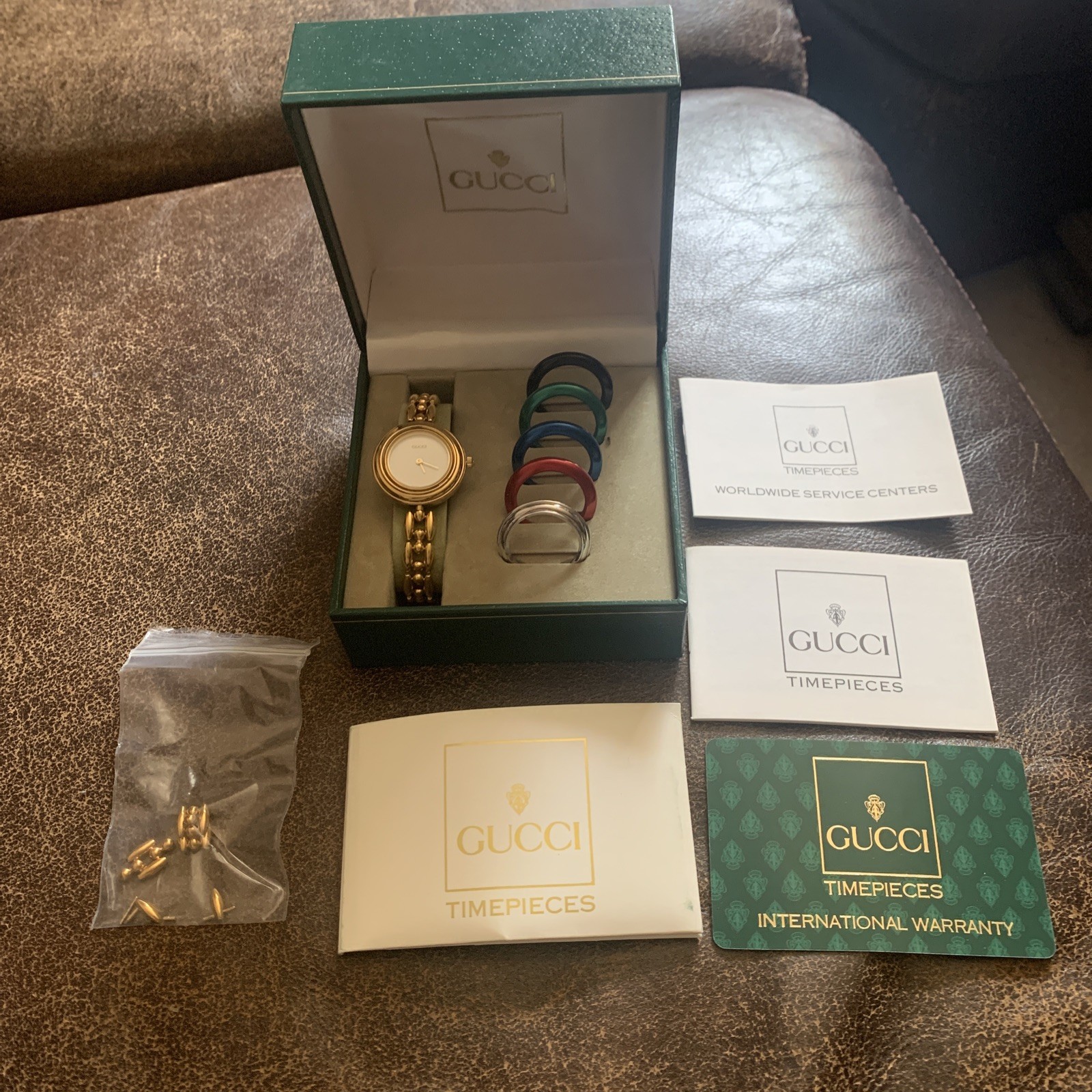 Gucci Change Bezel Watch 6 Bezels with Box Papers Links Excellent Condition US Seller-image