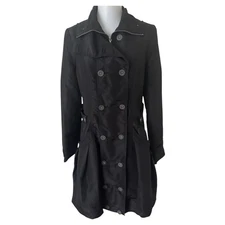 Max Mara Silk Trench Coat Jacket Collared Women’s Size 36/XSmall Black