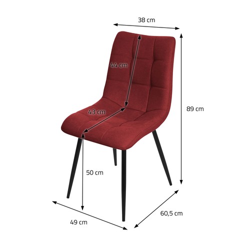 Set de 6 sillas de comedor color rojo asiento acolchado con patas de acero - Imagen 6 de 7