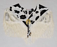 Vintage Western Neck Scarf S&S Collars South Fork Colorado Cow Print Tassels