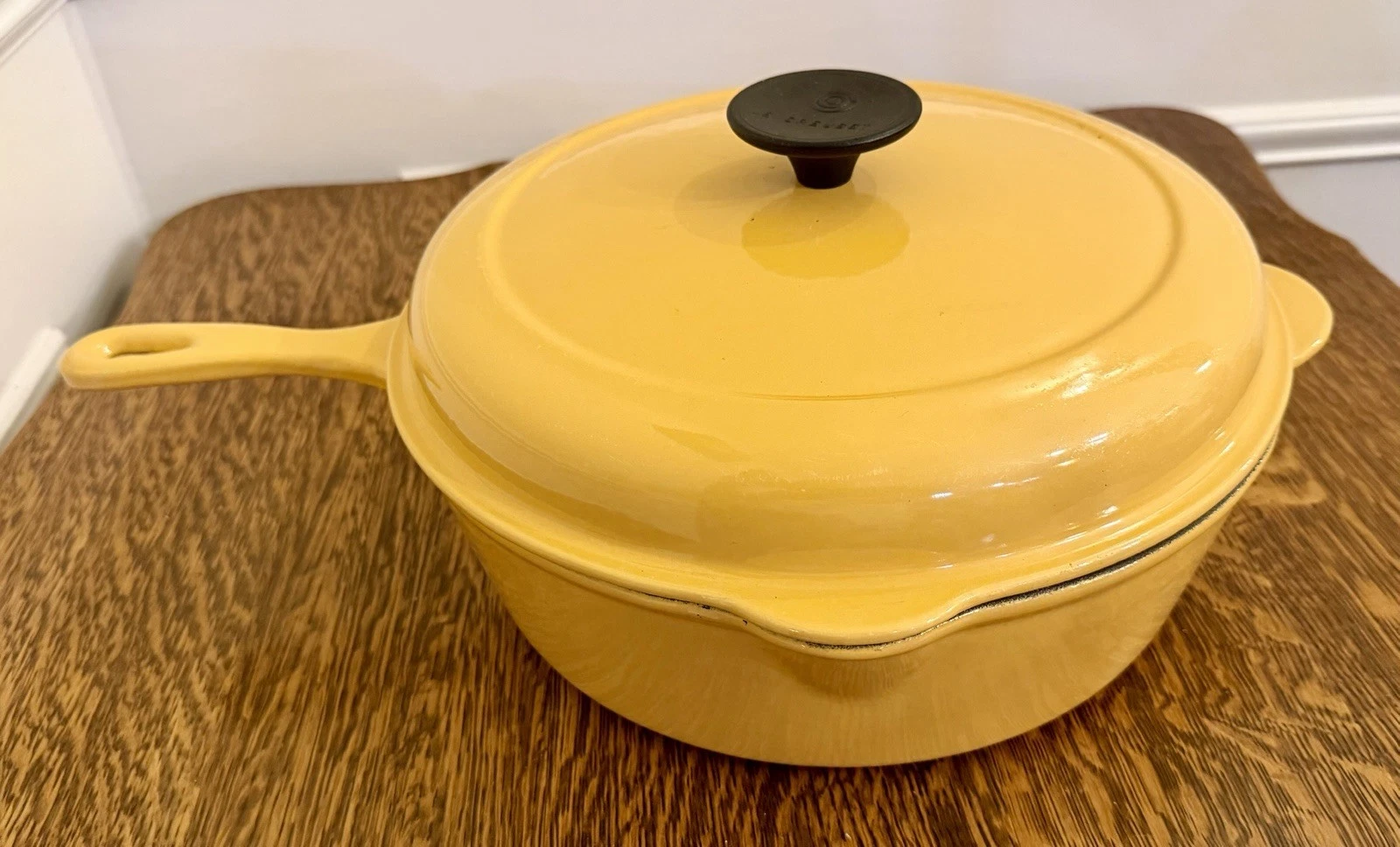 Le Creuset #27 Le Cassadou Yellow Pan with Lid Vintage Skillet