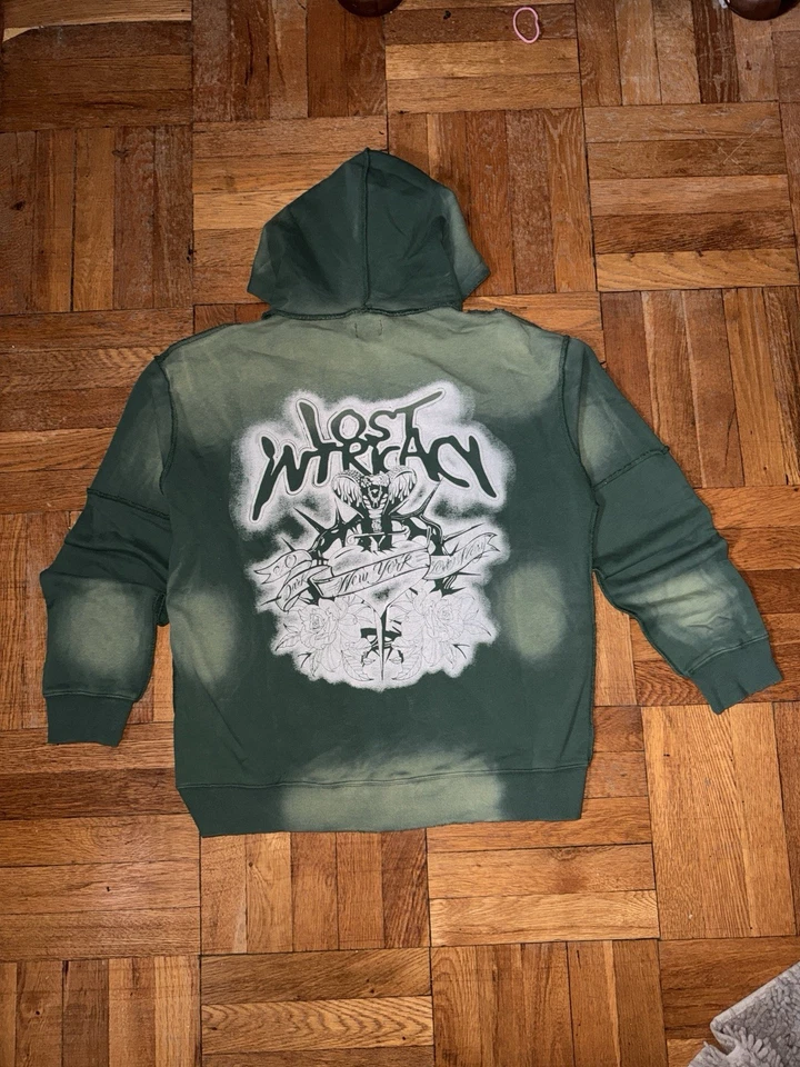 Sudadera con capucha Lost Intricacy para hombre esmeralda con cremallera verde estrás ropa de calle de calidad Foto 2 de 2