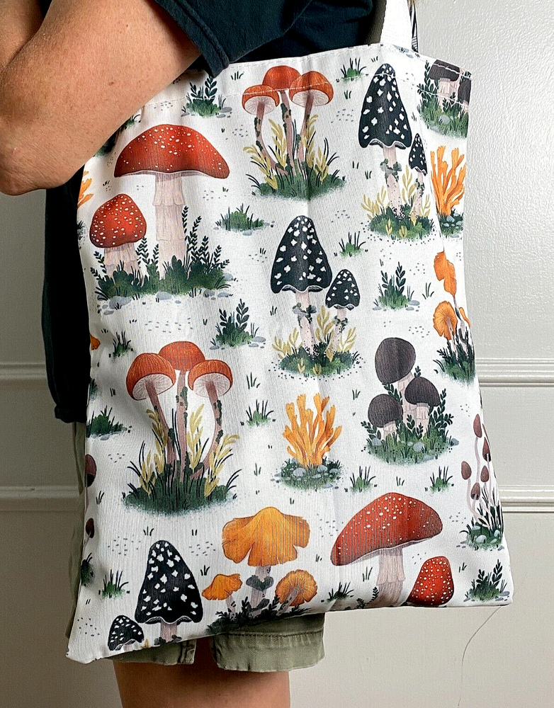 NEW Mushroom Print Tote Book Shoulder Bag Hippie Shopping Bag Magic Psychedelic