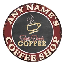 CP-0086 ANY NAME'S COFFEE SHOP Custom Personalized Chic Tin Sign Decor Gift idea