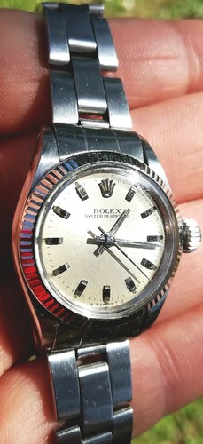 Rolex 6719 oyster perpetual lady automatico acciaio ghiera oro bianco. Anni  70 | eBay