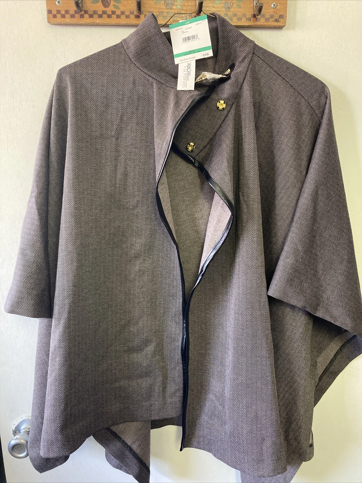 Anne Klein Black Bomber Poncho Size L