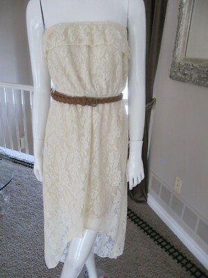 Lucky Brand Bandeau High / Low Dress Ivory Lace W/ Braided Brown Belt Boho  Chic | eBay