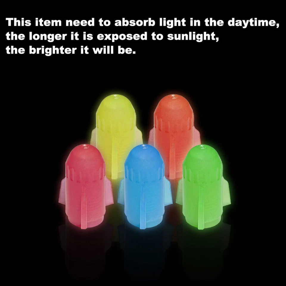 4x Tapas fluorescentes de vástago de válvula de neumático de automóvil Tapas de vástago de válvula de neumático de bicicleta universales Foto 3 de 4