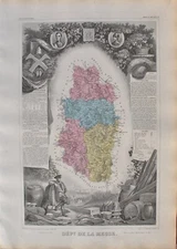 Victor LEVASSEUR: old map of the Meuse, original ENGRAVING, 1869