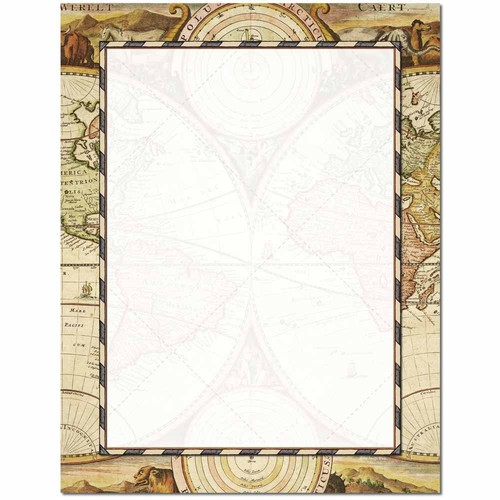 Old World Map Letterhead Laser & Inkjet Printer Paper 25 pack
