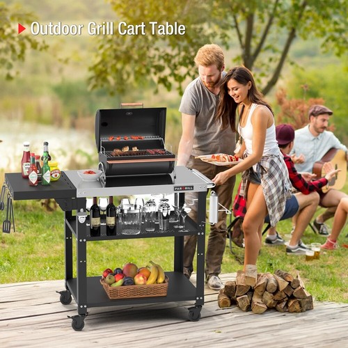 PARGRILL Three-Shelf Outdoor Grill Table 46.6"x 20" 4 Swivel Casters with Brakes - Picture 6 of 13